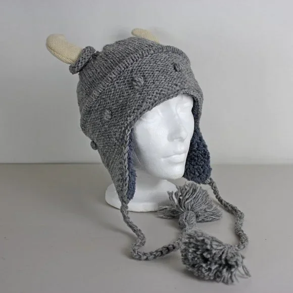 DeLux Knitwits Grey Viking Pilot Knit Hat - Picture 6 of 12